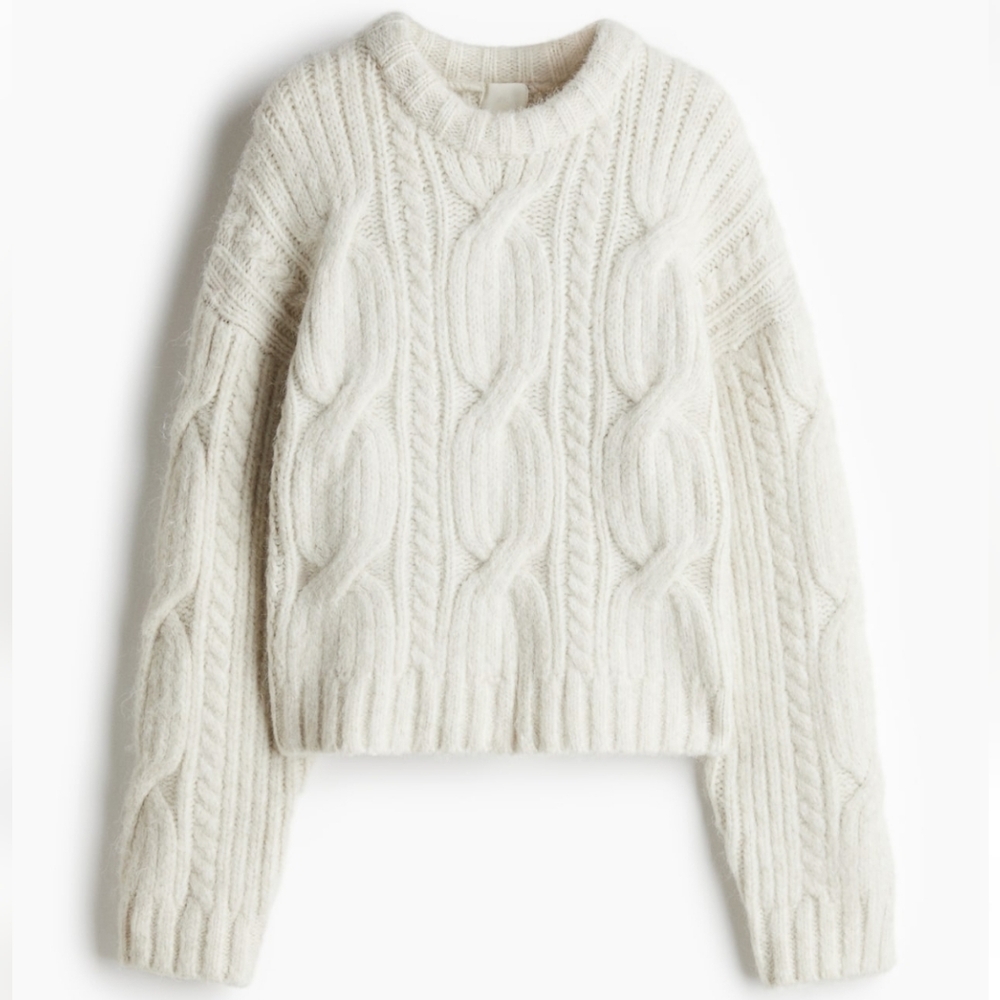 H&M Alpaca Blend Cable Knit Sweater Cream Medium